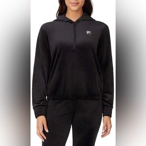 NWT Fila Womens Velour Quarter Zip Hoodie  Black Small